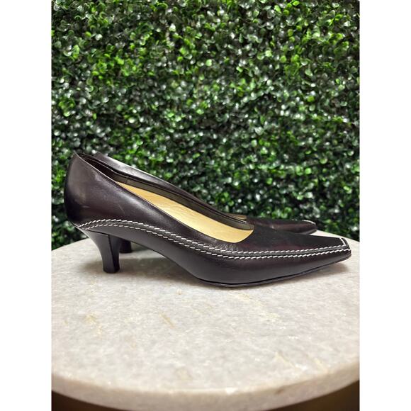 Tods Square Toe Kitten Heel Pumps black white stitch size 6.5 - Picture 4 of 13